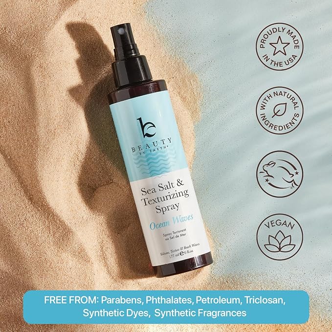 Beauty by Earth Sea Salt Spray for Textured Beach Waves & Volume - USA Made with Organic Ingredients, Texturing & Volumizing Spray for Fine Hair for Men & Women