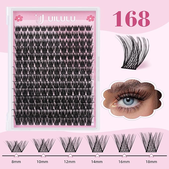 Lash Clusters for DIY Lash Extension at Home, Wispy Natural Individual Clusters Lashes False Eyelashes 168 Count 0.07D 8-18MM Mix D Curl Eye Lash Extensions (U04 Lash 8-18MM)