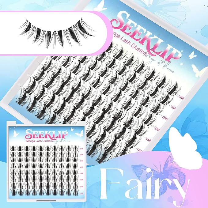 Fairy Manga Lash Clusters 10-14mm C Curl Spike Eyelash Clusters Lashes Extension Fairy Lash Clusters Lashes Cluster with Invisiable Band (Fairy)