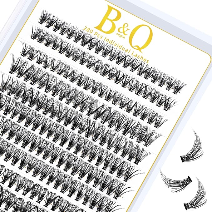 B&Q Lash Clusters 280PCS Natural Eyelash Clusters, 30D D 10mm Individual Lash Wispy Eyelash Extension with Soft Thin Band, Classic Look Pestañas Postizas Comfortable DIY at Home(30D-D-10)