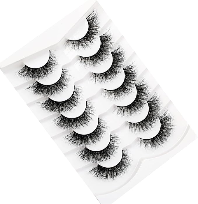 Pooplunch Cat Eye Lashes Wispy Volume False Eyelashes Natural 8D Short Soft Fake Eyelash Faux Mink Lash Strips 7 Pairs Pack