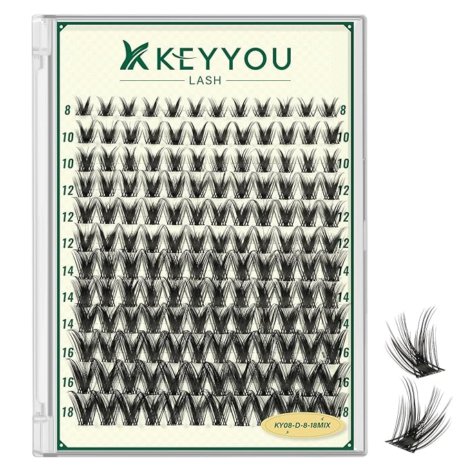 KEYYOULASH Lash Clusters Manga Lash Extension D Curl 144pcs 8-18mm Wispy Eyelash Clusters Natural Volume Eyelash Extensions Individual Lashes DIY at Home(KY08,D-8-18MIX)