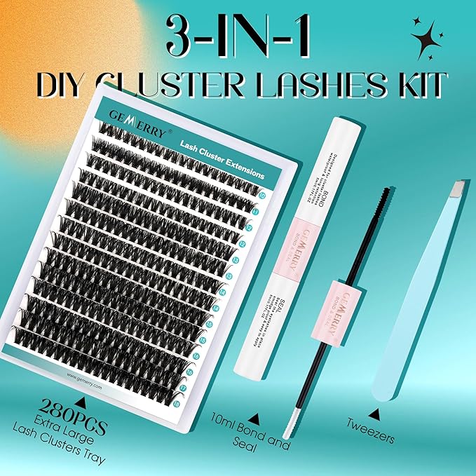 GEMERRY DIY Lash Extension Kit for Beginners 280 PCS Individual Lash Cluster Kit 0.07D 10-18 MIX Eyelash Extension Kit Lash Glue for Eyelash Extensions(60D-0.07D,10-18MIX-KIT)