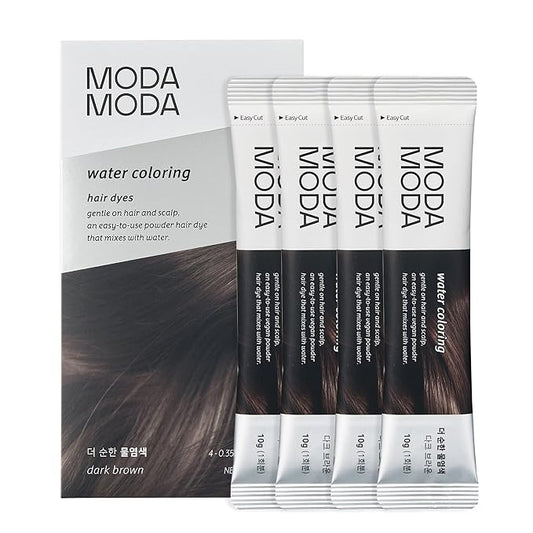 MODAMODA Water Coloring Hair Dye - Individually Packed Water-Activated Dark Brown Hair Color Powder with Polyphenols - Gentle, Vegan and for All Hair Types (0.35 oz, 4 Packets)