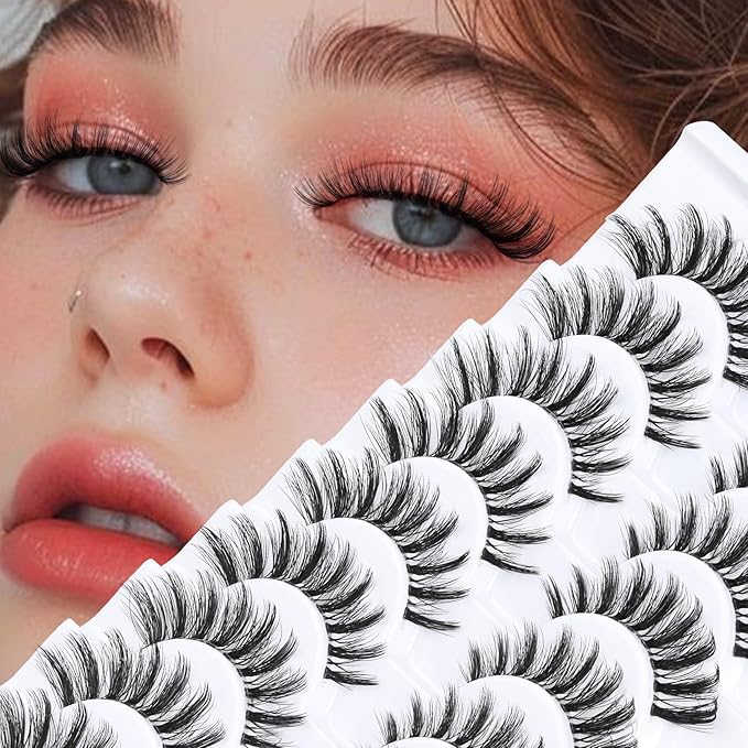 Veleasha Manga Lashes Wispy Eyelashes Natural Look Spiky False Eyelashes with Clear Band Looks Like Lash Extensions CC Curl Strip Lashes 10 Pairs Pack (Fierce Spike)