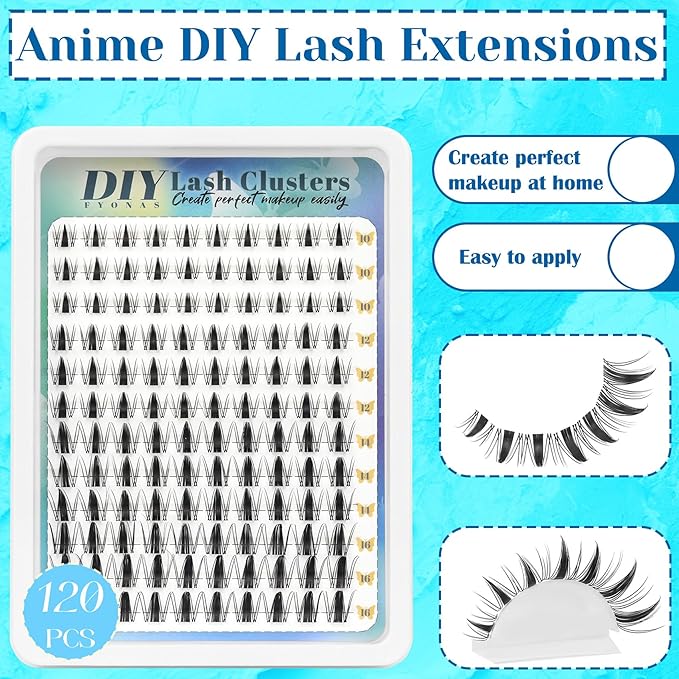 Lash Clusters Fairy Eyelash Clusters D Curl Manga Cluster Lashes 10-16mm Natural Spiky DIY Lash Extensions 120pcs Anime Cluster Eyelash Extensions at Home (Airy)