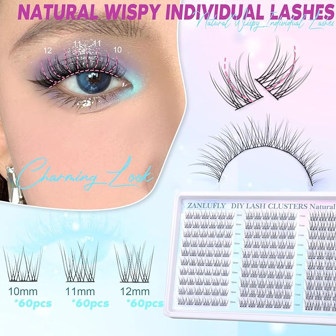Lash Clusters Wispy Eyelash Clusters CC-Curly Cluster Lashes zanlufly Natural Individual Lashes 180Pcs Eyelash Extension 10-12MM DIY Lash Extension