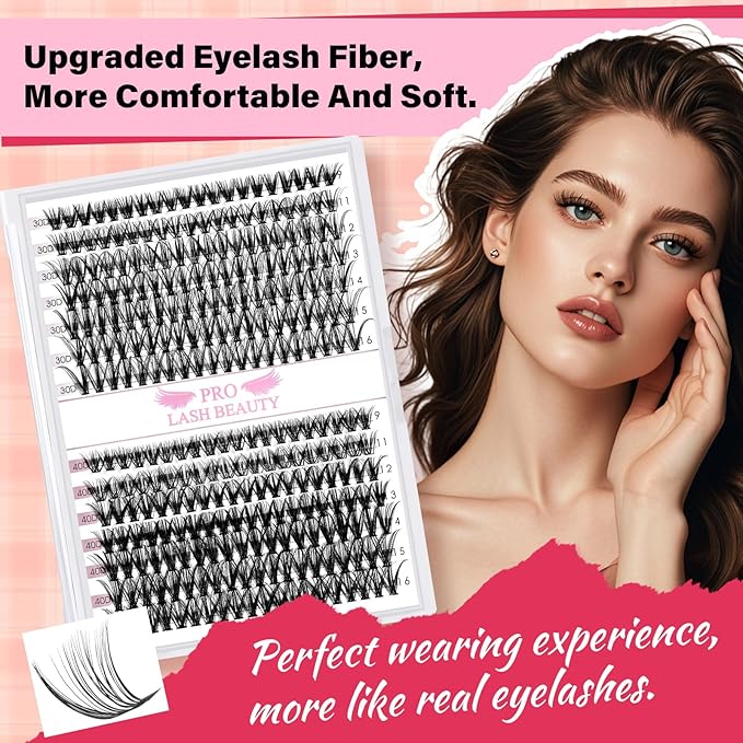 Individual Lashes 280 Pcs 30D+40D Mixed Lash Clusters 14 Rows that Look Like Eyelash Extensions DIY Lash Extension Self Application At Home (30+40-D-9-16mix)