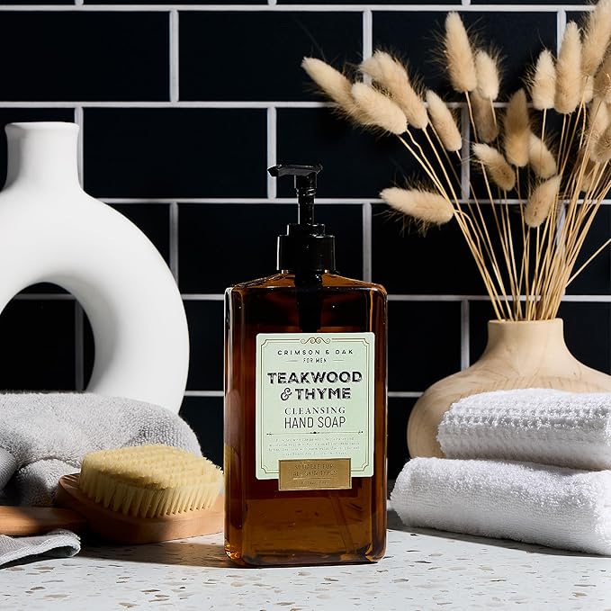 Body Prescriptions Crimson & Oak Men's Deep Cleansing Hand Soap with Pump Dispenser, 17 Fl Oz (Pack of 1), Teakwood & Thyme