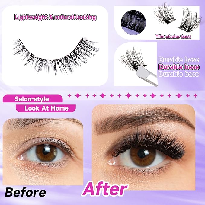 Ocean Pearl Lash Clusters Kit 168pcs,Eyelashes,spike-effect cluster lashes,10-18mm manga/anime-inspired lashes clusters,DIY Cluster Eyelash Extensions kit with lash bond+seal+remover+tweezers-M37+M30
