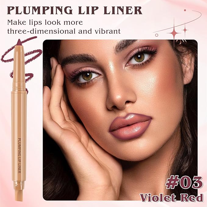 Matte Lip Liner, Plump Lipliner Pencil Crayon，Creamy Matte Finish with Silicone Smudger For Women, High-Pigment Smooth Formula for Sculpting &Contours Lip，Longwear，Lips Makeup，03#Violet Red