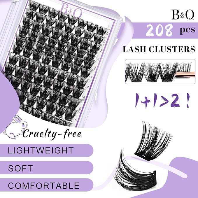 Lash Clusters 208 PCS Cluster Lashes Individual Lashes B05+B06 Eyelash Extensions 10-18mm DIY Lash Extensions D Curl Volume Wispy Soft Comfortable Band False Lashes (D-10-18MIX)