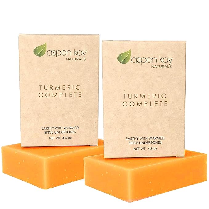 Aspen Kay Naturals Turmeric Soap for Face & Body - made with Organic Shea Butter, Chamomile & Calendula - Gentle Turmeric Face Wash, All Skin Types, Made in USA (2 pack)
