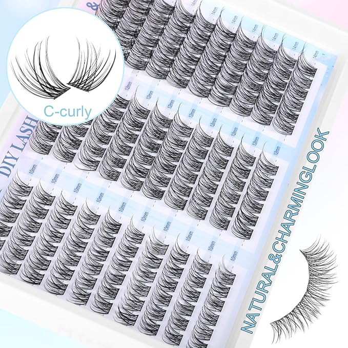 Lash Clusters Natural Eyelash Clusters C-curly Lashes DIY Cluster Eyelash Extensions 10-14MM Individual Lashes 180PCS Lash Extension by zanlufly