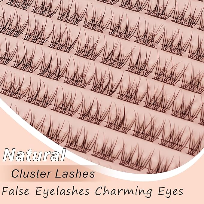 Wispy Cluster Lashes 144 Pcs 10mm Natural Individual Eyelashes Wispy D Curl DIY Cluster Eyelash Extensions Super Thin Band Eyelashes (QF-10mm-D)