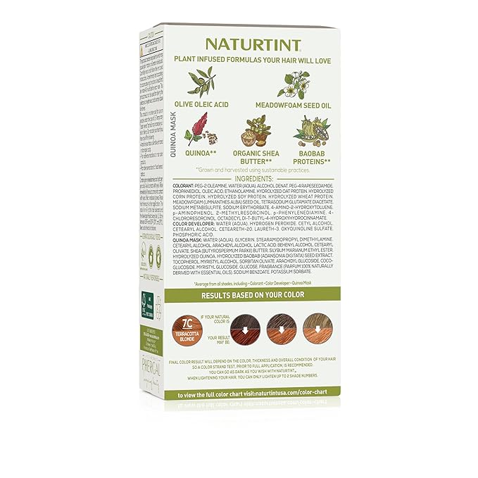 Naturtint 7C Terracotta Blonde Permanent Hair Color (Pack of 1), Ammonia Free, Vegan, Cruelty Free, up to 100% Gray Coverage, Long Lasting Results (Packaging may vary)