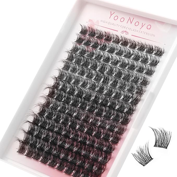Lash Clusters Fluffy Cluster Eyelash Extensions 10-16mm Individual Lashes 140pcs Cluster Lashes Extension DIY Soft Wispy Eyelash Clusters with Clear Lashes Band Volume Lash Clusters (QB-10-16mm)