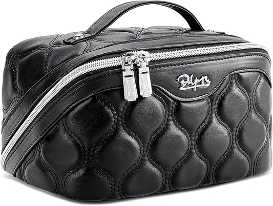 BOYATU Travel Makeup Bags for Women Cosmetic Bag: Puffy Make up Bags Set of 3 - Vegan Leather Makeup Organizer - Waterproof Large Toiletry Bag with Compartments - Travel Essentials (H-1-Black)