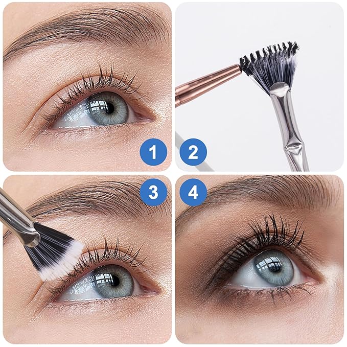 PAGOW 2pcs Folding Angle Scalloped Lash Brush, Mascara Fan Brush, Eyelash Comb Separator Makeup Tool, Multifunctional Fan Shaped Mascara Brush with Soft Bristles for Upper Lower Eye Lash
