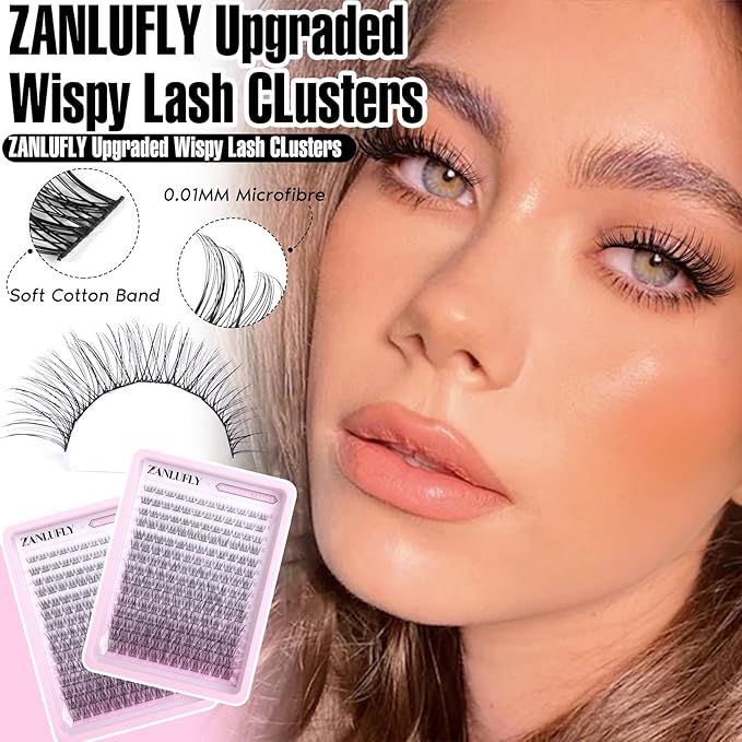 Lash CLusters Wispy Eyelash Clusters Natural Lash Extensions C-Curly zanlufly Individual Lashes DIY Eyelash Extensions at Home Mix Length Cluster Lashes (180Pcs,8-16MM)