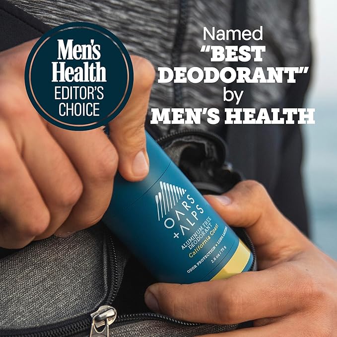 Oars + Alps Deodorant for Men & Women, Aluminum Free Deodorant for Men, Dermatologist Tested, Clean Ingredients, Non Toxic, Vegan, Long Lasting, Odor Protection, California Coast, 1pk, 2.6oz