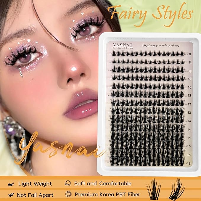 Manga Lashes Clusters YASNAI Wispy Lash Cluster Extensions 224Pcs Anime Eyelash Clusters CC-Curly Spikes Natural Look 8-16MM Fairy Cluster Individual Lash Pack