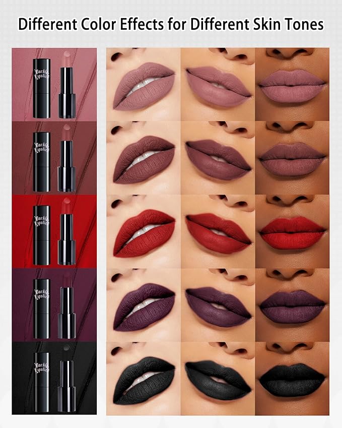 Black Lipstick Long Lasting for Women, Hydrating Matte Velvet Lip Gloss Superstay Liquid Lipstick Intense Color Non Stick Smudge-Proof & Waterproof Lipgloss Bold Glow Goth Lip Stick Makeup-05