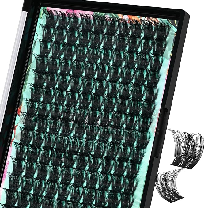 Lash Clusters Wet Look 140Pcs Fluffy Eyelash Cluster Ultra-Thin Lash Band Eyelashes Extensions Spiky Anime Wide Span Lashes(Sunflower,D-16mm)