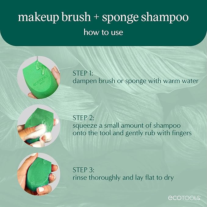 EcoTools XL Makeup Brush + Sponge Shampoo, Removes Makeup, Dirt, & Impurities From Makeup Brushes & Makeup Blending Sponges, Fragrance-Free, Vegan, & Cruelty-Free 16 fl. oz./473 ml, 1 Count, Clear