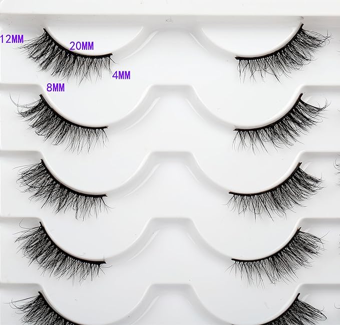 Pooplunch Half False Eyelashes Wispy Cat Eye Look Natural Volume Short Accent Lashes Faux Mink Fake Eyelashes Strips 14 Pairs Pack, Black