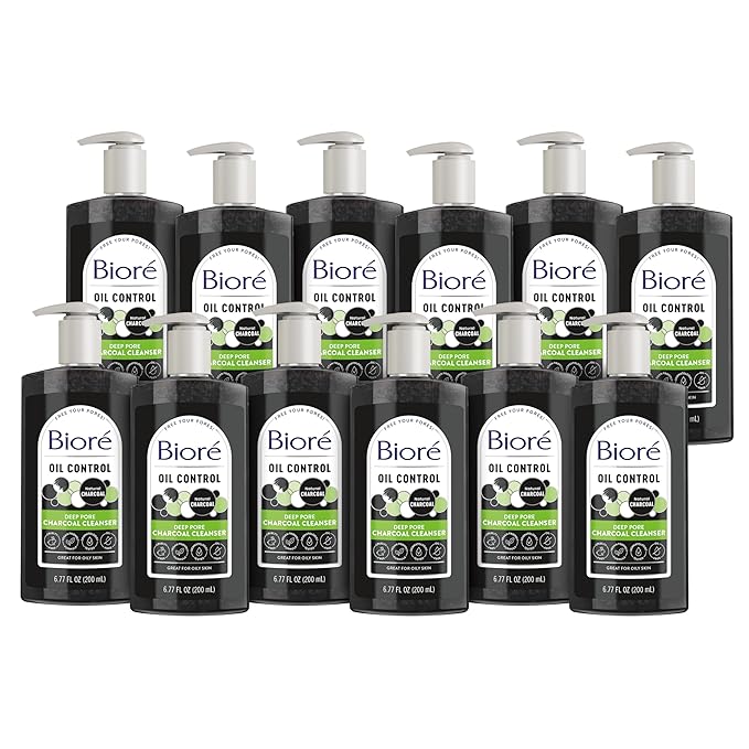 Biore Deep Pore Charcoal Face Wash, Daily Facial Cleanser for Dirt & Makeup Removal, for Oily Skin, 6.77 Oz, Pack of 12
