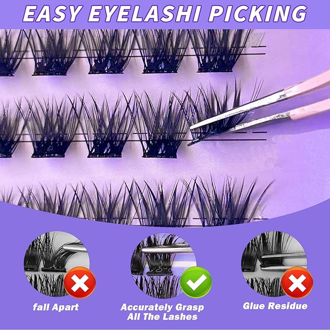 Self Adhesive Eyelashes 40Pcs Press on Lashes Pre-Glued Reusable Natural Self Adhesive Cluster No Glue No Remover DIY Lash Clusters Kit (10-14MM)