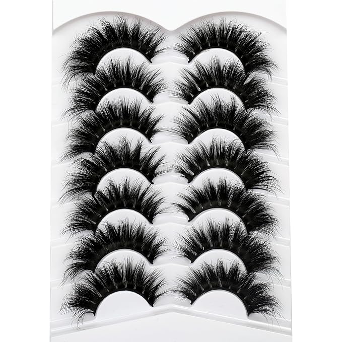 Pooplunch Cat Eye Look Dramatic False Eyelashes Extension Volume Thick 20MM Long Wispy 8D Soft Faux Mink Lash Fake Eyelashes Strips 7 Pairs Pack