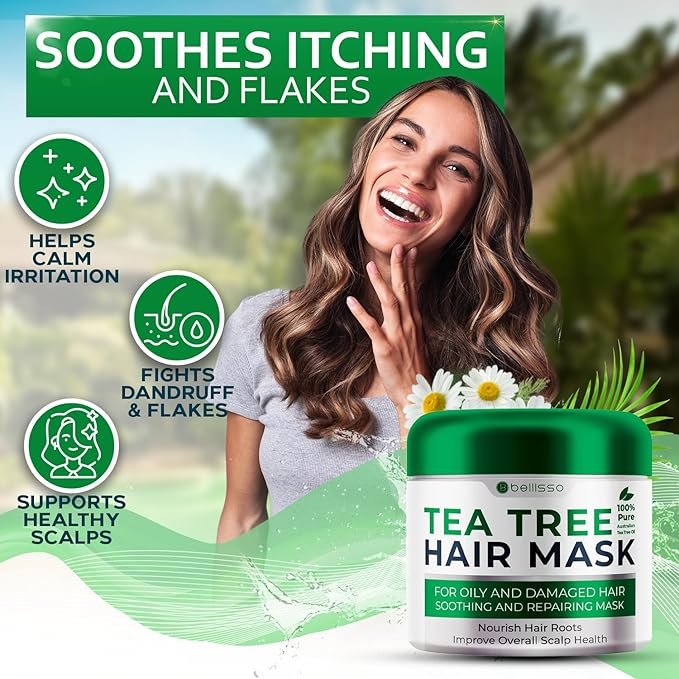 Tea Tree Oil Hair Mask - Deep Conditioner Treatment for All Hair Types - Intense Hydration Care and Protein Moisture Repair for Women and Men.