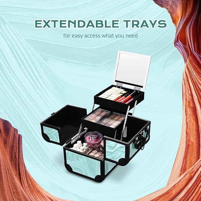 BYOOTIQUE Rolling Makeup Train Case with Portable Cube Case Cosmetic Organizer
