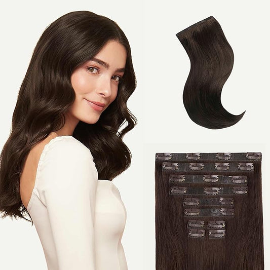 Luxy 100% Remy Human Hair, Classic 160g Clip-In Hair Extensions - 10 Wefts Multi-Dimensional Color for Natural Blending, Adds Volume & Length, Easy Apply & Remove 16" Dark Ash Brown