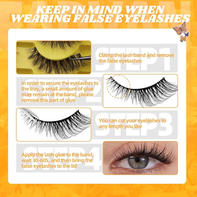 FADVAN Mink Lashes Natural Fluffy False Eyelashes 3D Volume Wispy Lashes Cateye Medium Length fake eyelashes with Clear Lash Glue Pestañas Postizas Naturales 10 Pairs-Lz201