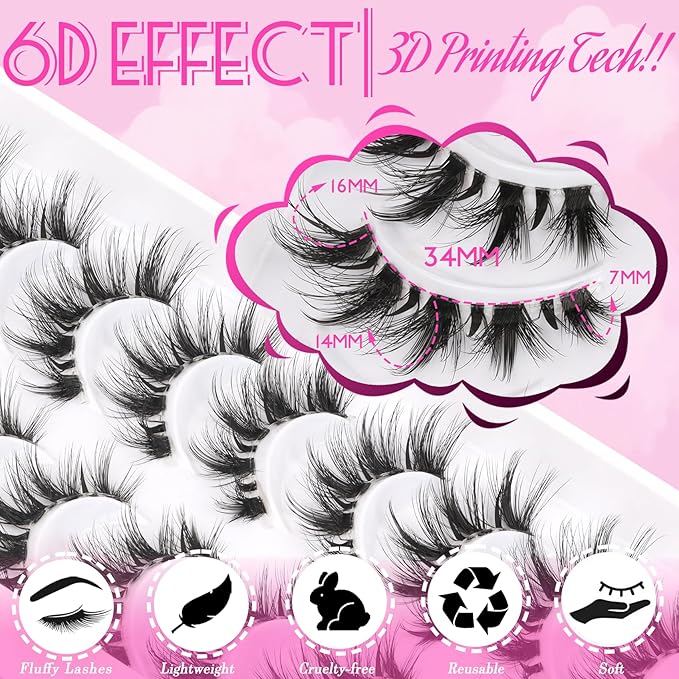 Veleasha Manga Lashes Cat Eye Lashes with Clear Band 7-16MM C Curl Spiky Anime False Eyelashes 6D Effect 10 Pairs Doll Eye Wispy Eyelashes (Spiky02)