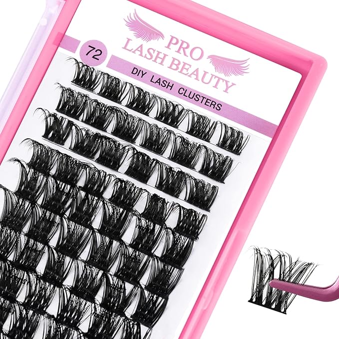 PRO LASHBEAUTY Cluster Lashes 72 Pcs DIY Eyelash Extension Individual Cluster Eyelashes Tender Style Self-Application Fluffy Super Thin Band Reusable Soft & Comfortable (Tender-D-12mm)