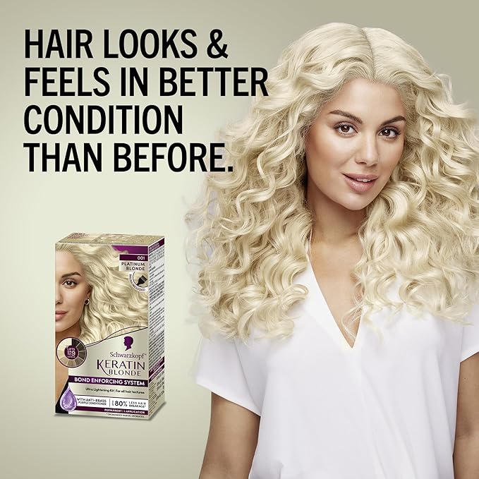 Schwarzkopf Keratin Blonde Hair Dye Platinum Blonde 001, Ultra Lightening Kit, 1 Application - Hair Bleach Enriched with Keratin, Lightens up to 9 Levels and Protects Hair from Breakage (Pack of 2)