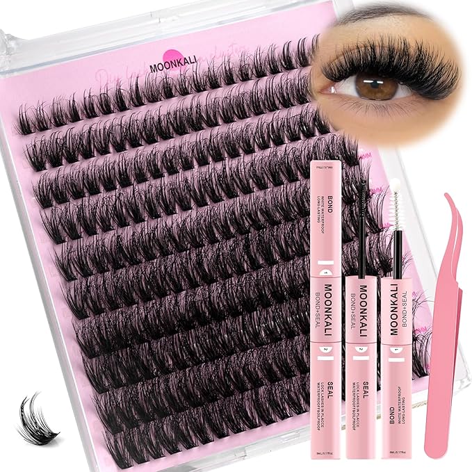 Lash Clusters Kit Mink Wispy Full Eyelash Clusters D Curly Natural Waterproof Cluster Eyelash Extensions With Lash Glue Bond and Seal and Eyelash Tweezers Luxury 60D Individual Cluster Lashes Kit