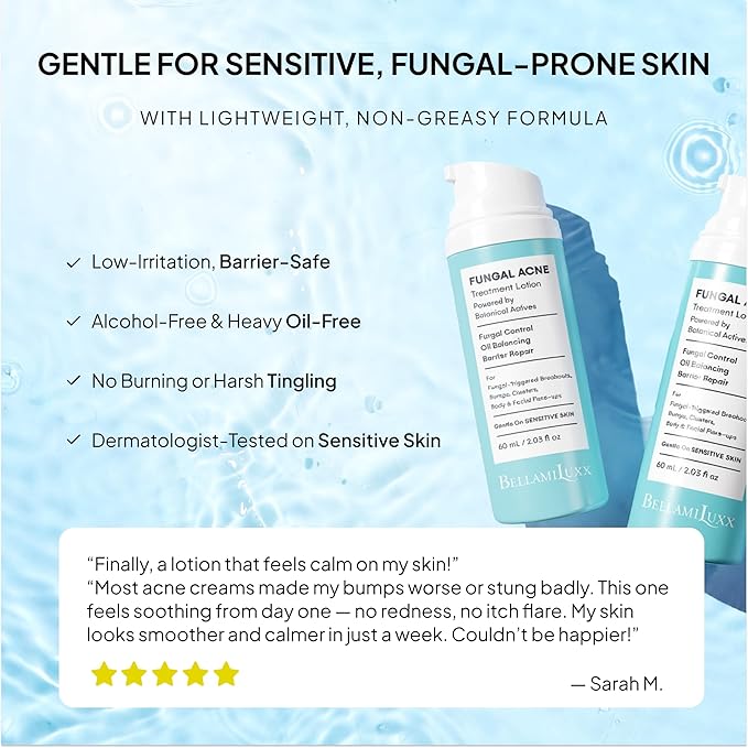 Fungal Acne Treatment Lotion: Effective Face & Body Pimple Cream for Bumps, Clusters, Itch & Redness – Fungal Prone Skin Acne Treatment Moisturizer for Teens & Adults with Natural Actives