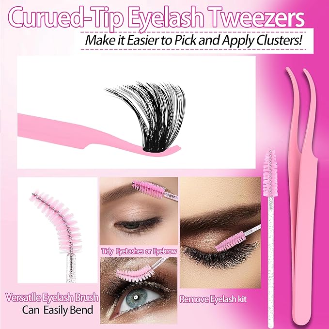 575Pcs Bulk Pack Lashes Clusters Kit with Glue and Removers, D Curl Volume 150D+200D+Spiky Lashes Clusters, 12-21mm Manga Extension Eyelashes DIY Individual False Eyelash Wholesale Pack