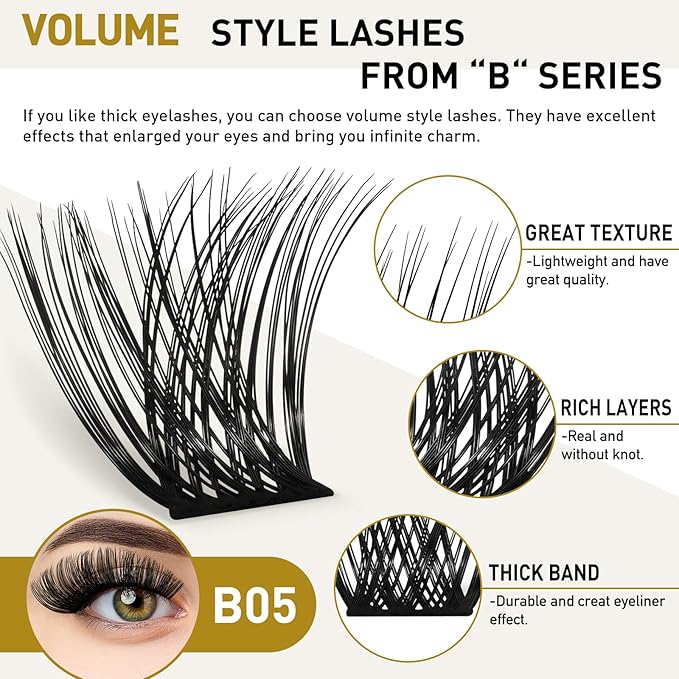 Lash Clusters B05 D Curl 16 mm DIY Eyelash Extensions 72 Clusters Lashes C D Curl B&Qaugen Fluffy Individual Lashes Eyelash Clusters Extensions Individual Lashes Cluster DIY at Home (B05,16 mm)