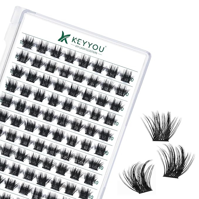 Lash Clusters 96pcs Individual Lashes Y22 D Curl 10mm Eyelash Clusters KEYYOU Volume Wispy Lash Extension Soft&Comfortable Easy DIY at Home(Y22,D-10mm)