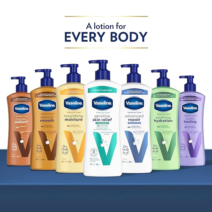 Vaseline Intensive Care Calm Healing Body Lotion 3 count for Dry Skin Made with Ultra-Hydrating Lipids and Lavender Extract to Heal and Restore Dry Skin 20.3 oz
