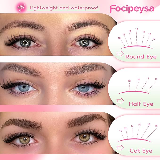 Focipeysa Natural Lash Clusters Eyelash Clusters Natural Wispy Lash Extensions Cat Eye Eyelashes Extension C-curl Individual Eyelashes Extensions 10-16mm Eyelashes Clusters DIY Lashes