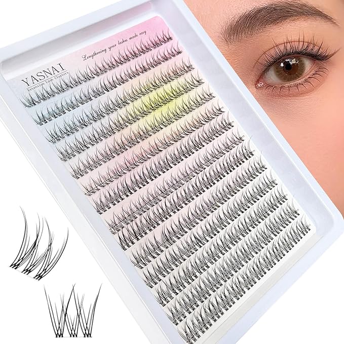Lash Clusters Natural Look Wispy C Curl Lash Extensions, Natural Lash Clusters Clear Band 8-12MM 168pcs DIY Eyelash Extension, Yasnai Individual Eyelash Clusters DIY at Home