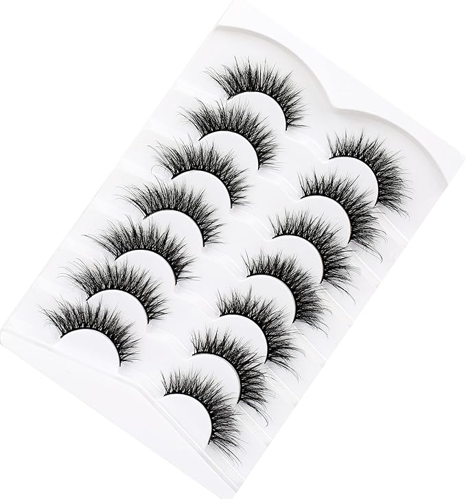 Pooplunch False Eyelashes Fairy Fluttery Lashes Wispy 8D Volume Natural Crossed Fake Eyelashes Faux Mink Lashes Strips 7 Pairs Pack