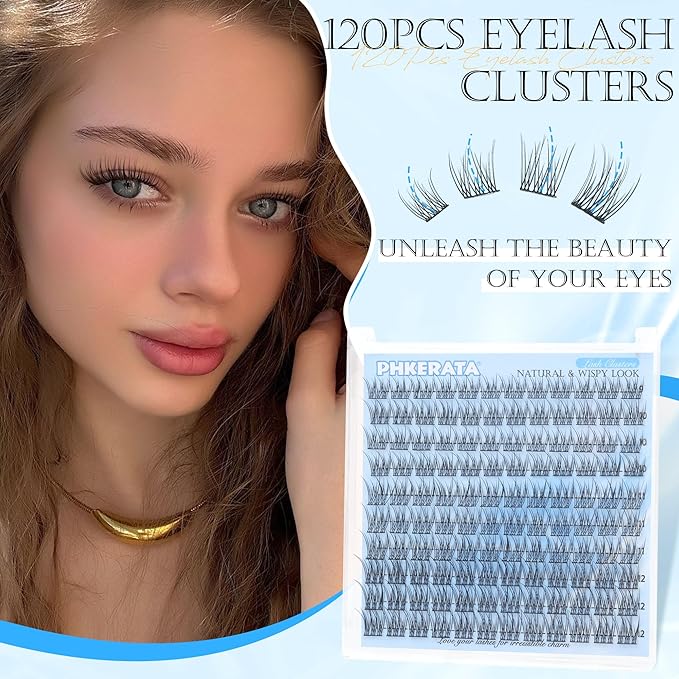 Natural Lash Clusters Wispy Cluster Eyelash Extensions 120 pcs Individual Lashes DIY C Curvature Eyelash Clusters 9-12 mm Natural Lashes Clusters